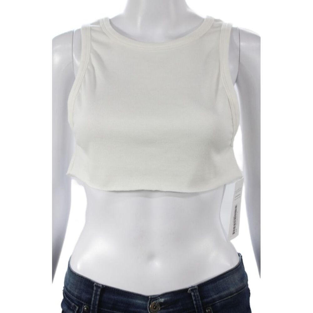 Designer Women Basic White Sleeveless Tank Crew Neck Summer Size M